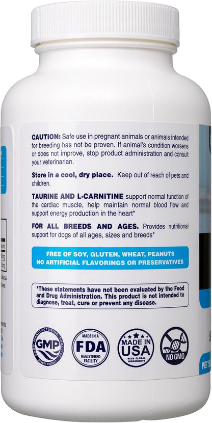 Taurine Supplement for Dogs Meets RDA of 500 mg per 25lbs Weight Unlike Most Alternatives, 120ct, Vet Endorsed for Enlarged Heart (DCM), Congestive Heart Failure (CHF) Taurine Deficiency, Heart Murmur