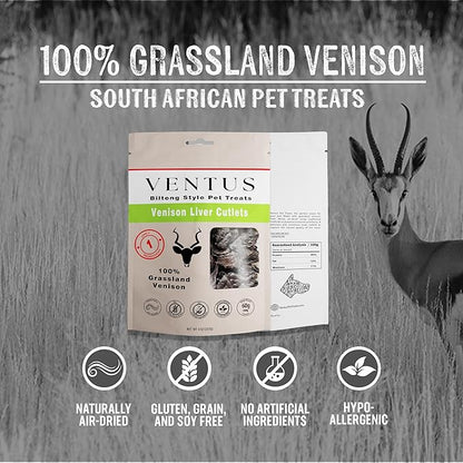 Biltong Style Venison Jerky Liver Cutlets for Pets, Ultra Premium Single Ingredient All Natural Air Dried Dog Jerky Treats, 8 oz
