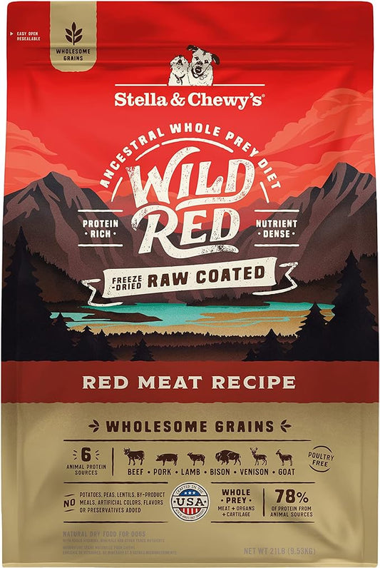 Stella & Chewy's Wild Red Dry Dog Food Raw Coated High Protein Wholesome Grains Red Meat Recipe, 21 lb. Bag