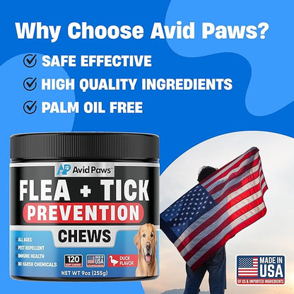 Natural Flea and Tick Prevention for Dogs - Dog Flea and Tick Treatment Chewable - Safe Flea Treatment Dogs of All Breeds & Ages - Flea Chews for Dogs - Flea Pills for Dogs for Dog Flea & Tick Control
