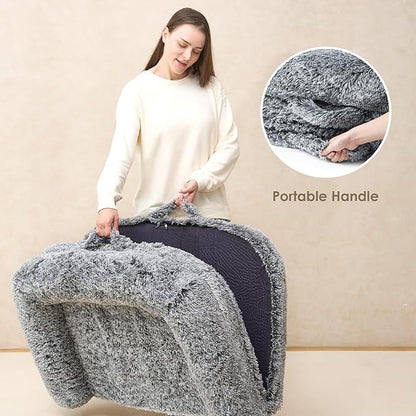 EHEYCIGA Foldable Human Dog Bed for Adult, Orthopedic Memory Foam Dog Bed for Humans, Waterproof Human Dog Bed for People, Faux Fur Human Sized Dog Bed, Grey, 72"x44"x12"