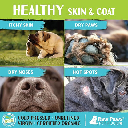Raw Paws Organic Virgin Coconut Oil for Dogs & Cats, 8-oz - Supports Immune System, Digestion, Oral Health, Thyroid - All Natural Allergy Relief for Dogs - Hairball Relief