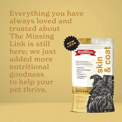 The Missing Link Skin & Coat + Probiotics Supplement 8oz Bag - Powerful Superfood Powder for Dogs Supports Healthy Skin & Glossy Coat, Promotes Hair Growth