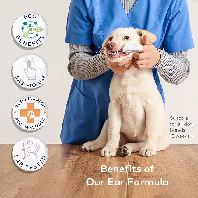 Dental Finger Wipes for Dogs - 100 Wipes - Dog Dental Teeth Cleaning Wipes for Dogs - Pre-Soaked Oral Cleaning Pads- Reduces Plaque, Tartar & Dog Breath Freshener