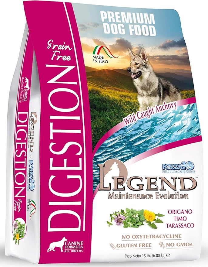 Forza10 Legend Digestion Dry Grain Free Dog Food, Sensitive Stomach Dog Food with Curative Herbs, 15 Pounds, Premium Quality Wild Caught Anchovy Flavor, for Adult Dogs, All Breeds