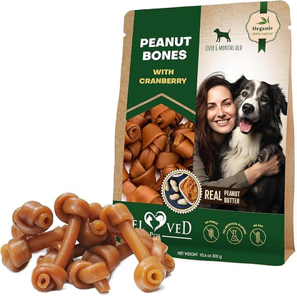 Dog Peanut Butter Bones with Cranberry & Rawhide Free Chew Treats - Pet Natural Mini & Big Snacks Healthy Collagen & Bulk Best Chews for Small & Large Dogs - Made for USA (Peanut Butter)
