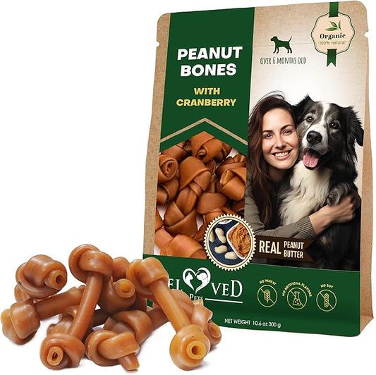 Dog Peanut Butter Bones with Cranberry & Rawhide Free Chew Treats - Pet Natural Mini & Big Snacks Healthy Collagen & Bulk Best Chews for Small & Large Dogs - Made for USA (Peanut Butter)