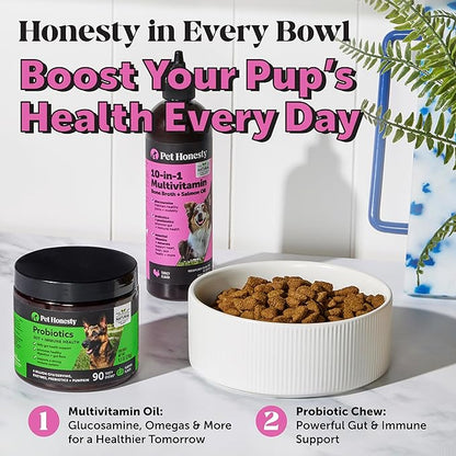 Pet Honesty Dog Multivitamin Supplement with Salmon Oil for Dogs - Immune Allergy Itch Relief, Digestion, Skin & Coat Health, Dog Food Topper Bone Broth with Salmon Oil, Prebiotics + Vitamins (12 oz)