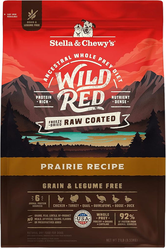Stella & Chewy's Wild Red Dry Dog Food Raw Coated High Protein Grain & Legume Free Prairie Recipe, 21 lb. Bag
