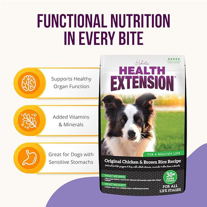 Health Extension Dry Dog Food, Natural Food with added Vitamins & Minerals, Suitable for Puppies & Dogs, Original Chicken & Brown Rice Recipe (1 Pound / 0.4 kg)
