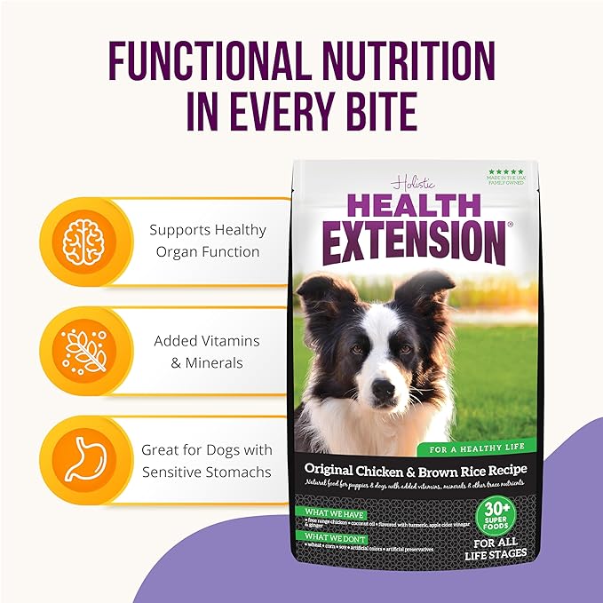 Health Extension Dry Dog Food, Natural Food with added Vitamins & Minerals, Suitable for Puppies & Dogs, Original Chicken & Brown Rice Recipe (4 Pound / 1.8 kg)