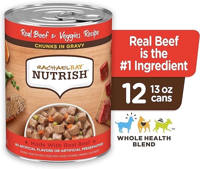 Nutrish Rachael Ray Chunks in Gravy Wet Dog Food, Real Beef & Veggies Recipe, 13 Ounce (Pack of 12)