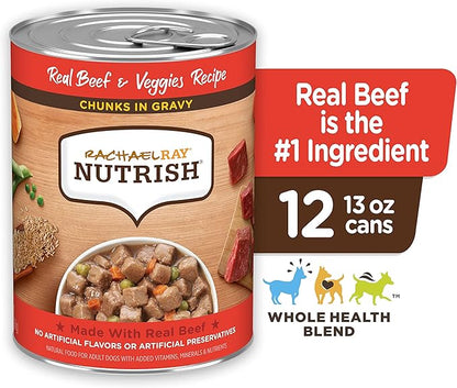 Nutrish Rachael Ray Chunks in Gravy Wet Dog Food, Real Beef & Veggies Recipe, 13 Ounce (Pack of 12)