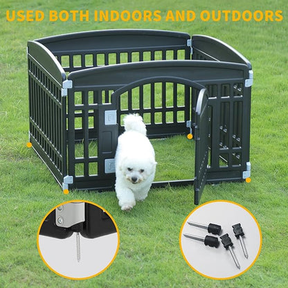 Pet Playpen with Mesh Fabric Top Cover Foldable Gate for Dogs Heavy Plastic Puppy Exercise Pen Small Pets Fence Puppies Folding Cage 4 Panels for Puppies and Small Dogs House Black (33.5x33.5 Inches)