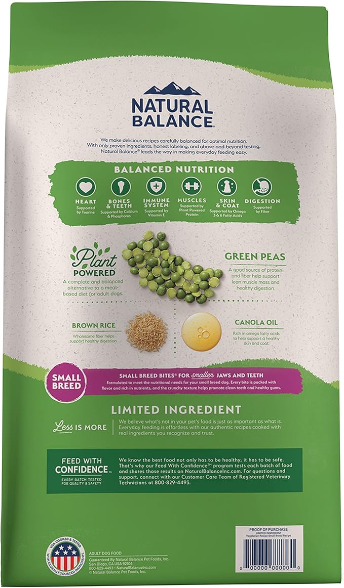 Natural Balance Limited Ingredient Small Breed Adult Dry Dog Food with Vegan Plant Based Protein and Healthy Grains, Vegetarian Recipe, 12 Pound (Pack of 1)