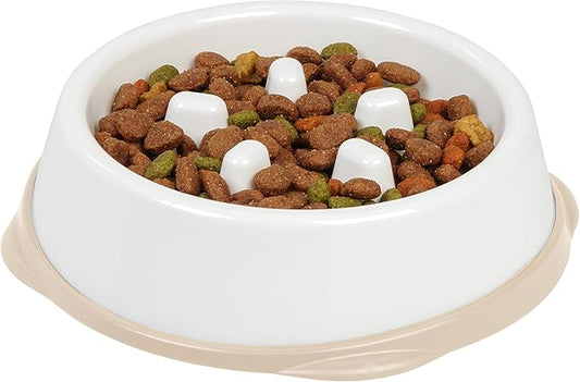 IRIS USA 2 Cups Slow Feeder Dog Bowl, Anti-Choking, Anti-Slip, Easy to Clean, Interactive Puzzle Toy, Healthy Digestion, Long snouted, Dogs Cats & Other Pets, BPA, PVC, Phthalate Free, White/Beige