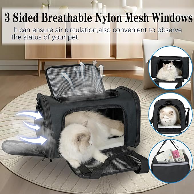Dog Cat Carrier Pet Carriers for Small Medium Large Cats Dogs Carrier Soft Sided Small Puppy Dog Carrier Portable Foldable Airline Approved Dog Cat Travel Carrier Black Medium
