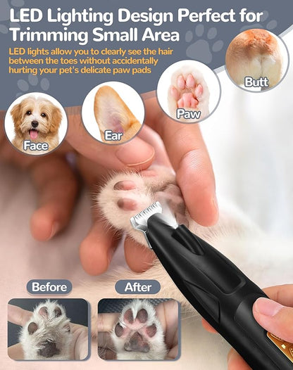 Dog Clippers for Grooming, 2 Speed Dog Paw Trimmer with LED Light, Rechargeable Low Noise Pet Shaver for Trimming Dogs Cats Hair Around Paws, Eyes, Ears, Face, Rump (Black)