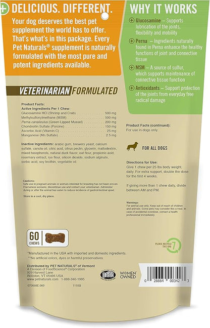 Pet Naturals Hip and Joint PRO with Glucosamine, Chondroitin and MSM for Dogs, 60 Chews