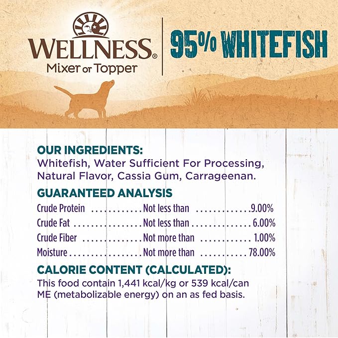 Wellness Natural Pet Food 95% Whitefish Natural Wet Grain Free Canned Dog Food, 13.2-Ounce Can (Pack of 12)