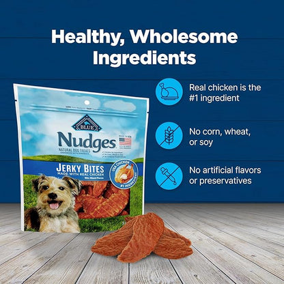Blue Buffalo Nudges Jerky Bites Dog Treats, Made in the USA with Natural Ingredients, Bite-Sized Pieces, Chicken, 5-oz. Bag
