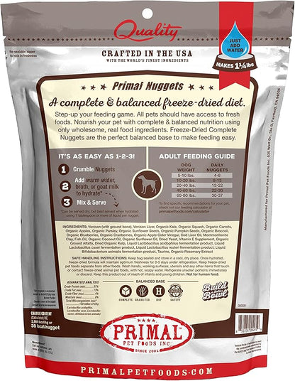 Primal Freeze Dried Dog Food Nuggets, Venison; Complete & Balanced Meal; Also Use as Topper or Treat; Premium, Healthy, Grain Free, High Protein Raw Dog Food, 5.5 oz