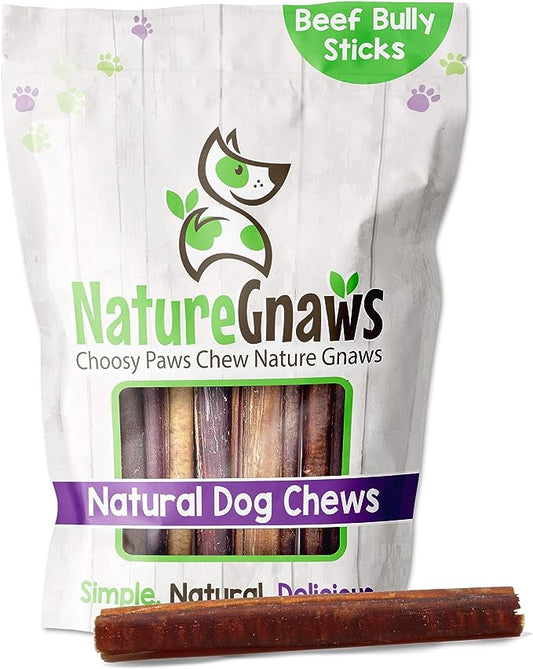 Nature Gnaws Bully Sticks for Large Dogs - Premium Natural Beef Dental Bones - Thick Long Lasting Dog Chew Treats for Aggressive Chewers - Rawhide Free - 6 Inch (10 Count)