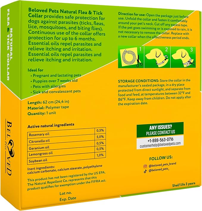 Natural Flea & Tick Collar for Dogs - 6 Months Control of Best Prevention & Safe Treatment - Anti Fleas and Ticks Essential Oil Repellent (1 Count (Pack of 1))