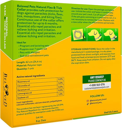 Natural Flea & Tick Collar for Dogs - 6 Months Control of Best Prevention & Safe Treatment - Anti Fleas and Ticks Essential Oil Repellent (1 Count (Pack of 1))