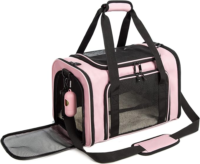 Cat Carrier Dog Carrier Pet Carrier Cat Bags for Small Medium Cats Dogs Puppies of 15 Lbs,of Airline Approved Small Dog Bag Soft Sided,Collapsible Travel Puppy Carrier (Large, Pink)