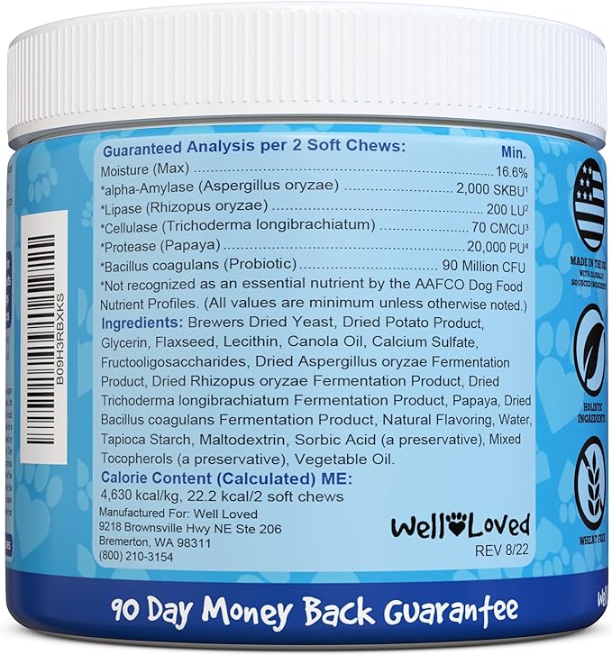 Probiotics for Dogs, Dog Probiotics and Digestive Enzymes, Made in USA, Vet Developed, Dog Probiotic Chews with Prebiotics, Diarrhea Treatment, for Itchy Skin, Gut Health & Gas Relief