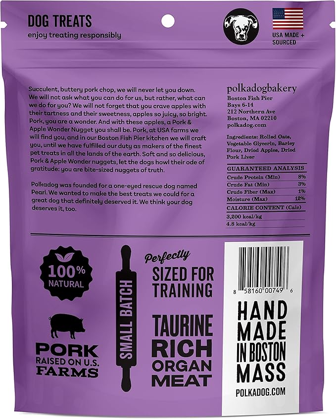 Polkadog Pork & Apple Wonder Nuggets Dog Treats – All-Natural Pet Training Treats for Dogs – Healthy, Handmade Puppy Snacks – Bite-Sized, Soft, Chewy Treats for Pets – 10oz