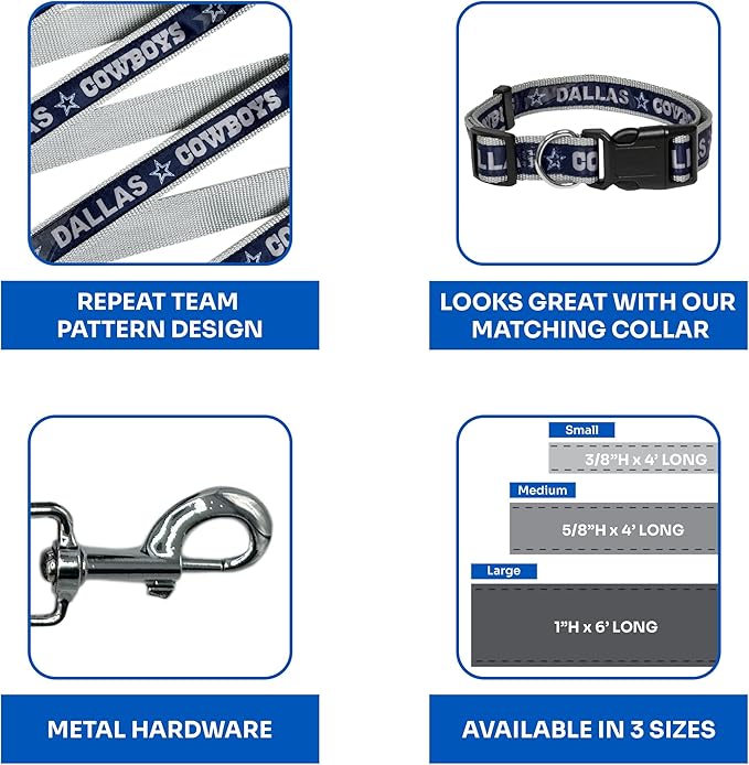 NFL PET Leash Dallas Cowboys Dog Leash, Large Football Team Leash for Dogs & Cats. A Shiny & Colorful Cat Leash & Dog Leash Licensed by The NFL