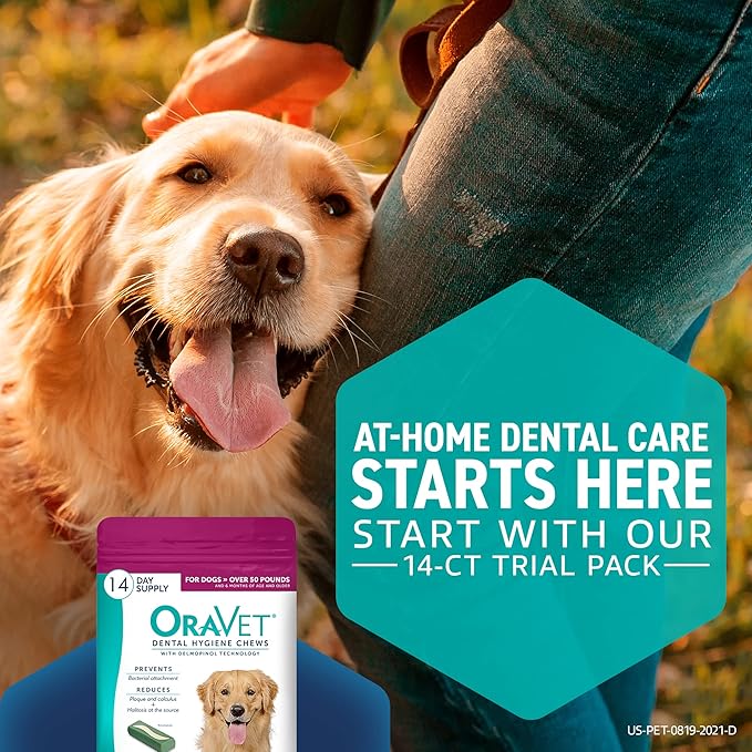 ORAVET Dental Chews for Dogs, Oral Care and Hygiene Chews (Large Dogs, Over 50 lbs.) Pink Pouch, 14 Count