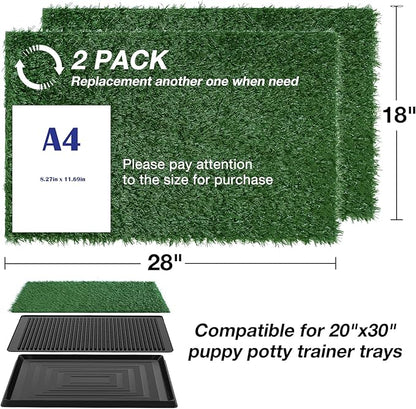 Artificial Dog Grass Pee Pads 28" X 18", Large Puppy Training Turf for Potty Tray, Reusable Pet Fake Grass with Drainage, 2 Packs