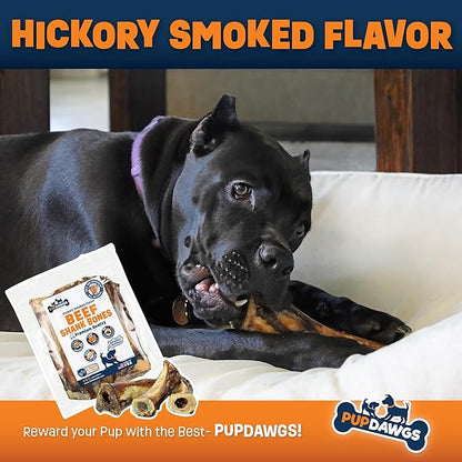 Dog Bones for Aggressive Chewers | 7-8" Hickory Smoked Flavor Beef Shank Bones | Dog Bones for Medium Dog | All Natural Dog Bone Treats Made in The USA - Individually Wrapped (3 Piece Pack)