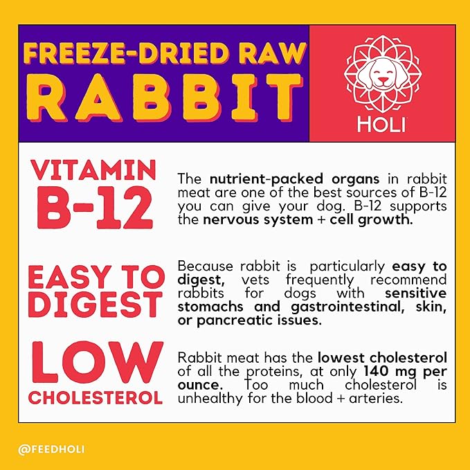 HOLI Rabbit Single Ingredient Dog Food Protein Topper - Made in USA – Human-Grade Freeze Dried Dog Food Mix in Topping – Grain Free, Gluten Free – 100% All Natural - 4oz