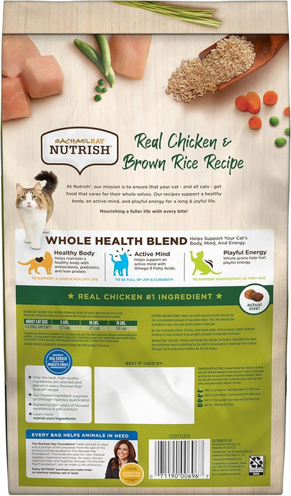 Rachael Ray Nutrish Premium Natural Dry Cat Food with Added Vitamins, Minerals & Other Nutrients, Real Chicken & Brown Rice Recipe, 3 Pound Bag