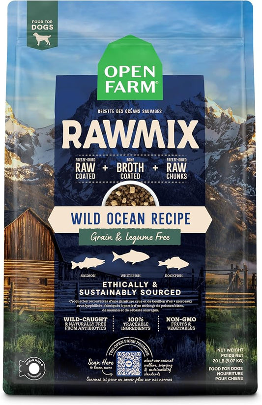 Open Farm RawMix Grain-Free Wild-Ocean Recipe for Dogs, includes Kibble, Bone Broth, and Freeze Dried Raw, Inspired by The Wild, Humanely Raised Protein and Non-GMO Fruits and Veggies, 20 lb