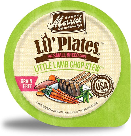 Merrick Lil’ Plates Grain Free And Gluten Free Natural Wet Dog Food For Small Dogs, Soft Little Lamb Chop Stew - (Pack of 12) 3.5 oz. Tubs