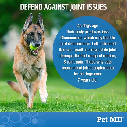 Pet MD Glucosamine for Dogs | Dog Joint Supplement with Glucosamine, Chondroitin & MSM - Inflammatory Pain Relief Chews for Hip & Joints - Bacon Flavored - includes Yucca & Turmeric - 120 Ct