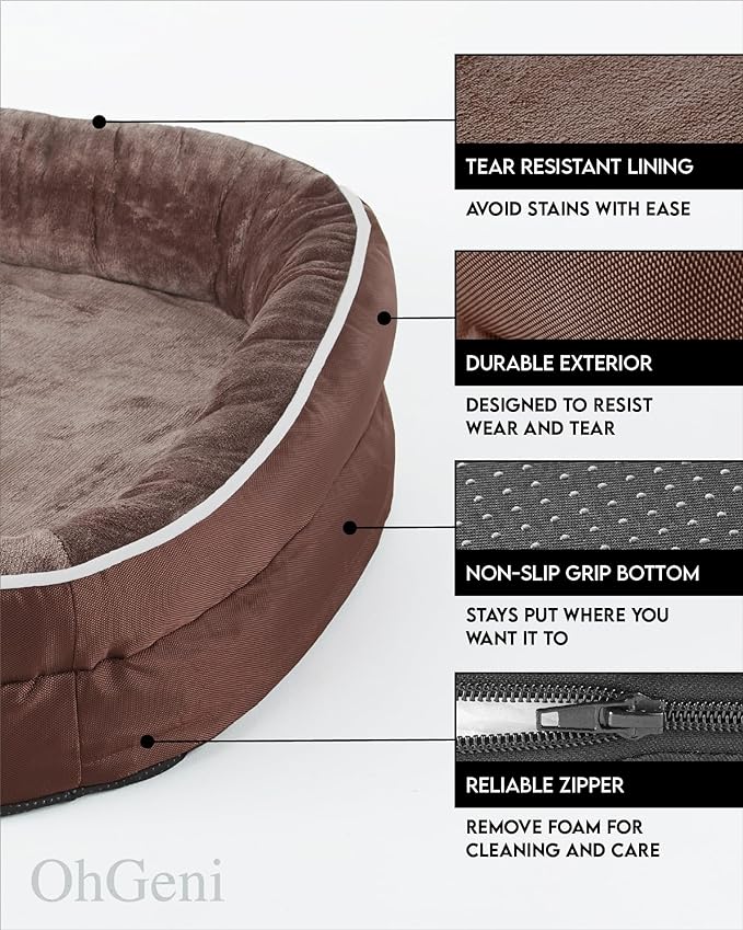 Orthopedic Dog Bed for Extra Large Dogs, Dog Couch Design with Egg Foam Support, Removable, Machine Washable Plush Cover and Non-Slip Bottom with Four Sided Bolster Cushion (Brown)