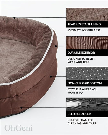 Orthopedic Dog Bed for Extra Large Dogs, Dog Couch Design with Egg Foam Support, Removable, Machine Washable Plush Cover and Non-Slip Bottom with Four Sided Bolster Cushion (Brown)
