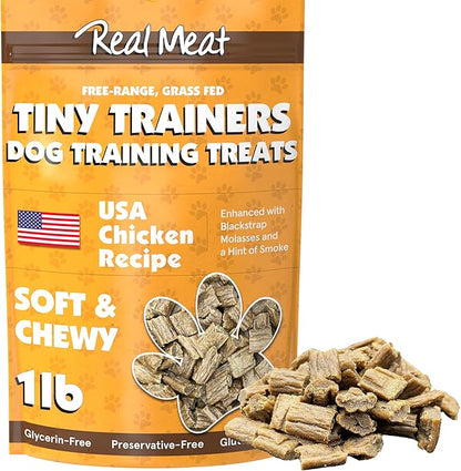 Real Meat Tiny Trainer Bites Dog Treats - 1lb of USA-Made Soft & Chewy Air-Dried Chicken Training Treats for Dogs & Puppies - All-Natural Grain-Free Dog Training Treats w/Free-Range Cage-Free Chicken
