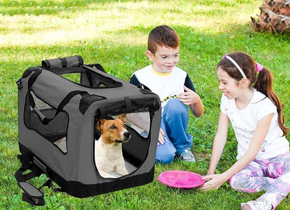 2PET Foldable Dog Crate - Soft, Easy to Fold & Carry Dog Crate for Indoor & Outdoor Use - Comfy Dog Home & Dog Travel Crate - Strong Steel Frame, Washable Fabric Cover - Medium, Grizzle Grey