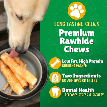 Lucky Premium Treats Chicken Wrapped Dog Treats – USA Made Raw Hide Sticks for Medium Dogs – Long Lasting, Preservative Free Dog Treats – 32 Chews