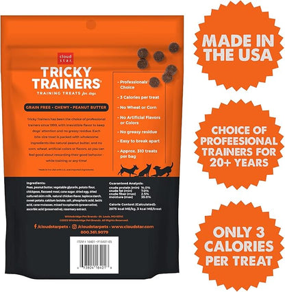 Cloud Star Tricky Trainers Chewy Grain Free Training Treats for Dogs, Made in the USA, Peanut Butter 12 oz.