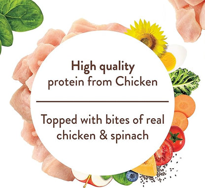 NUTRO ULTRA Grain Free Adult Soft Wet Dog Food Paté With Toppers Chicken Entrée topped with bites of real chicken & spinach, 3.5 oz. Trays, Pack of 24
