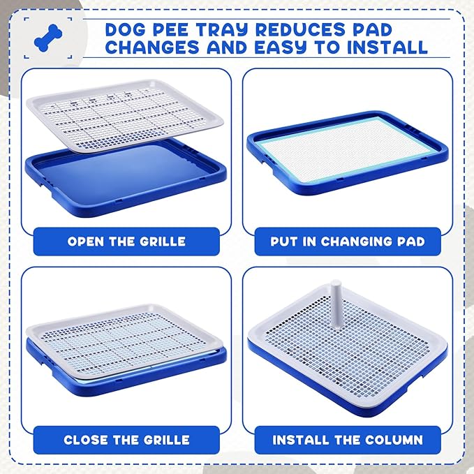 2 Pack Dog Potty Training Tray, Pee Pad Holder, Easy to Clean Puppy Pad Holder Tray with Diversion Column Nonslip Dog Pad Holders Heighten Dog Litter Box for Small Medium Pet (25.6"x19.3"x2")