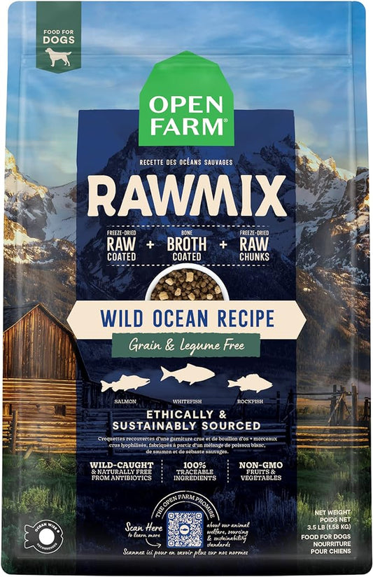 Open Farm RawMix Grain-Free Wild-Ocean Recipe for Dogs, includes Kibble, Bone Broth, and Freeze Dried Raw, Inspired by The Wild, Humanely Raised Protein and Non-GMO Fruits and Veggies, 3.5 lb